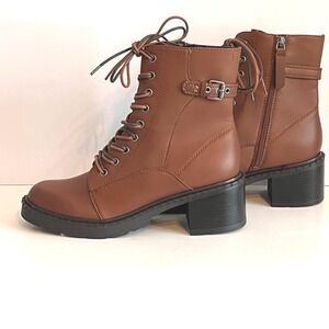 Zodiac Women's  Brown Lace Up Ankle‎ Boots with Block Heel and Buckle Detail